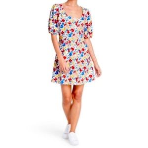RIXO x Target Multi Floral Linen, Puff Sleeve Dress, Size 8